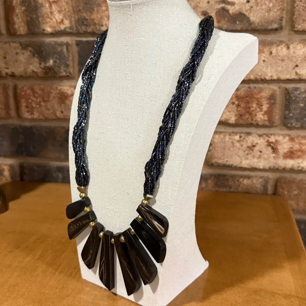 Vintage MCM Boho Tribal Bib Beaded Multi Color Chunky Statement Collar Necklace - Image 4