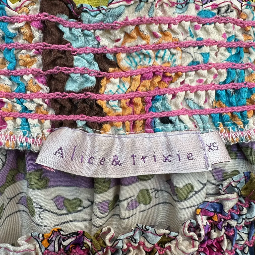 Alice & Trixie 100% Silk Bohemian Hippie Elastic Tiered Ruffle Tube Top Size XS - Image 7