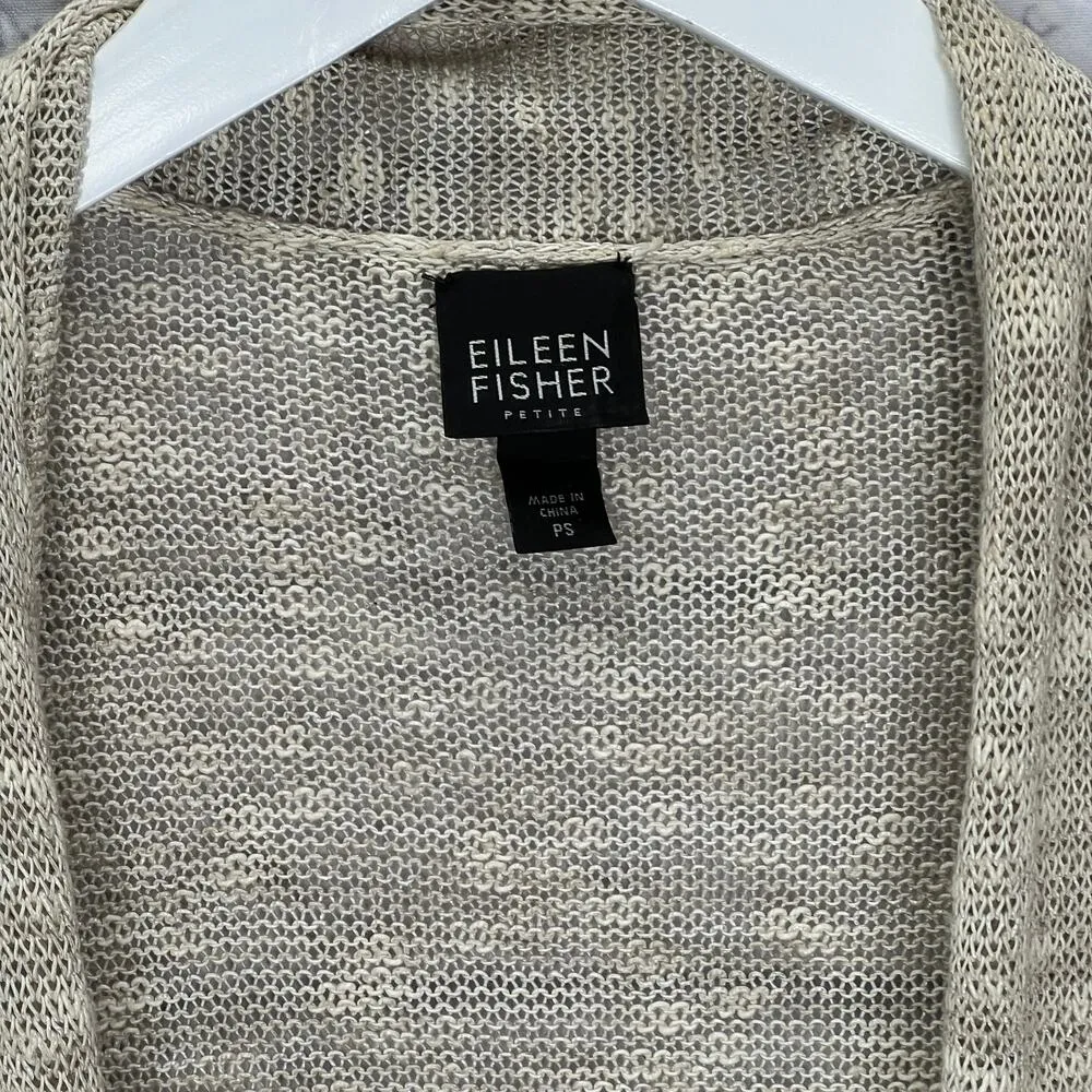 Eileen Fisher Half Sleeve Open Front Cardigan Beige Linen Cotton Blend Petite S - Image 3