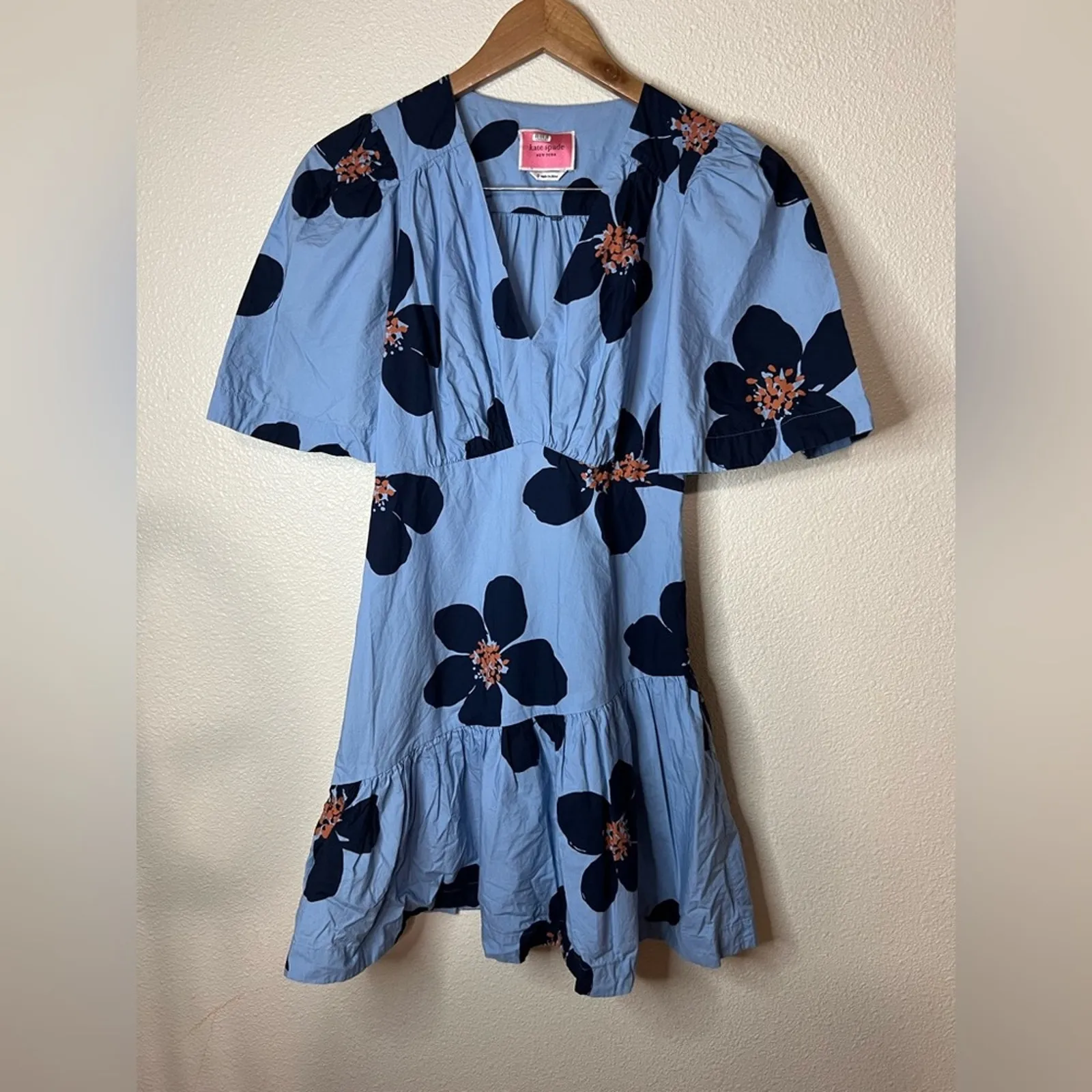 Kate Spade Blue Grand Flora Floral Flounce Mini Dress 0 - Image 2