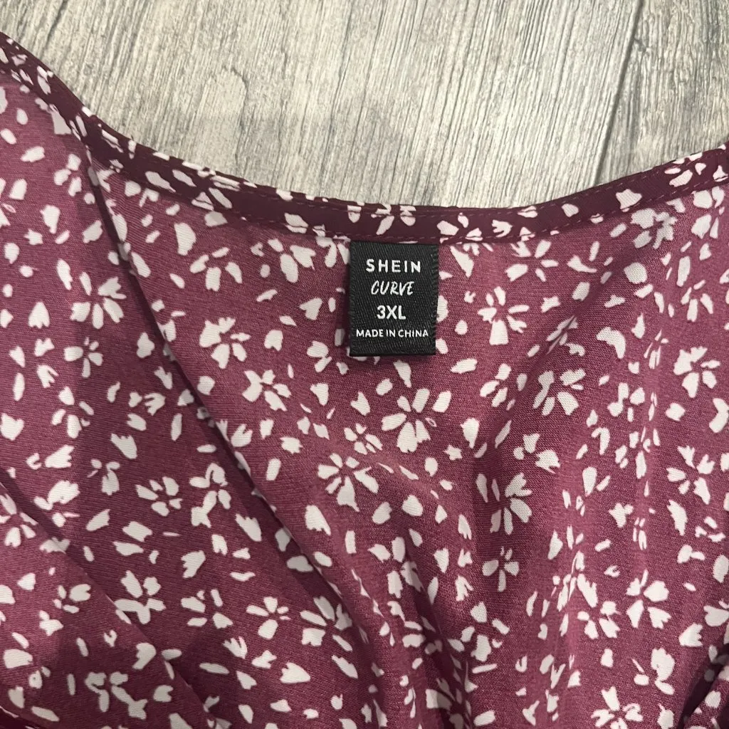 Shein Curve 3XL Purple Floral V Neck Light Material Flowy Dress Short Sleeves - Image 2