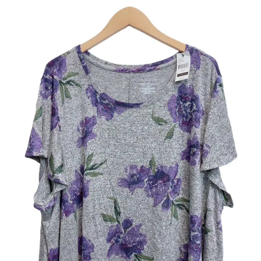 Lane Bryant Woman’s 26/28 Floral Purple Flowers & Gray The Tee Shop Top Blouse - Image 2