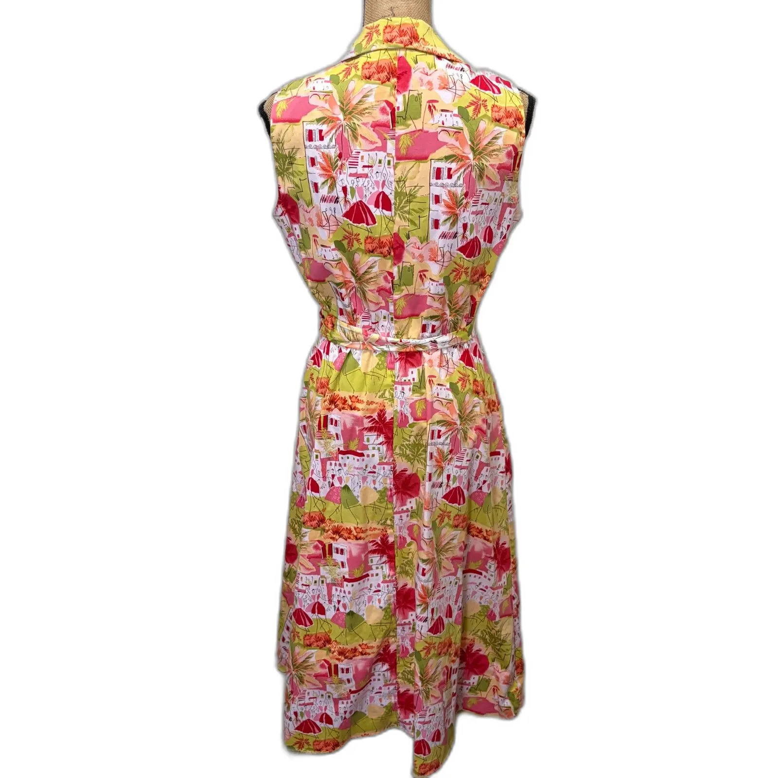 Danny & Nicole City Print Belted Shirt Dress Sleeveless Midi Cotton Size 10 - Image 4