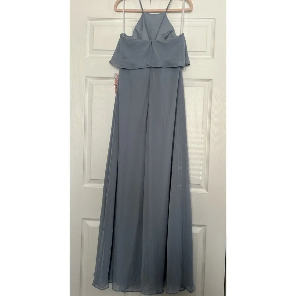 Jules Chiffon Maxi Formal Bridesmaid Prom Dress Dusty Blue Size L - Image 5