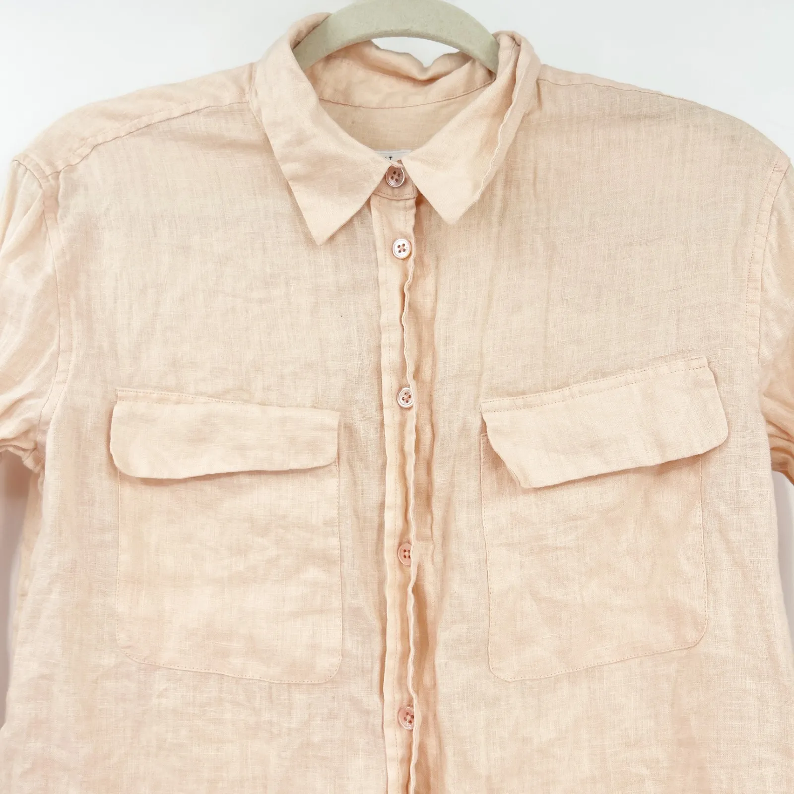 Equipment Femme Womens Beachy Linen Button Down Shirt Long Sleeve Peach Size S - Image 6