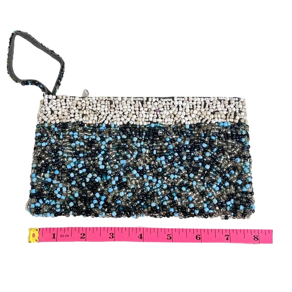 VTG Beaded Stone WRISTLET CLUTCH 8x4.5 Handbag Purse Turquoise White Nuggets - Image 5