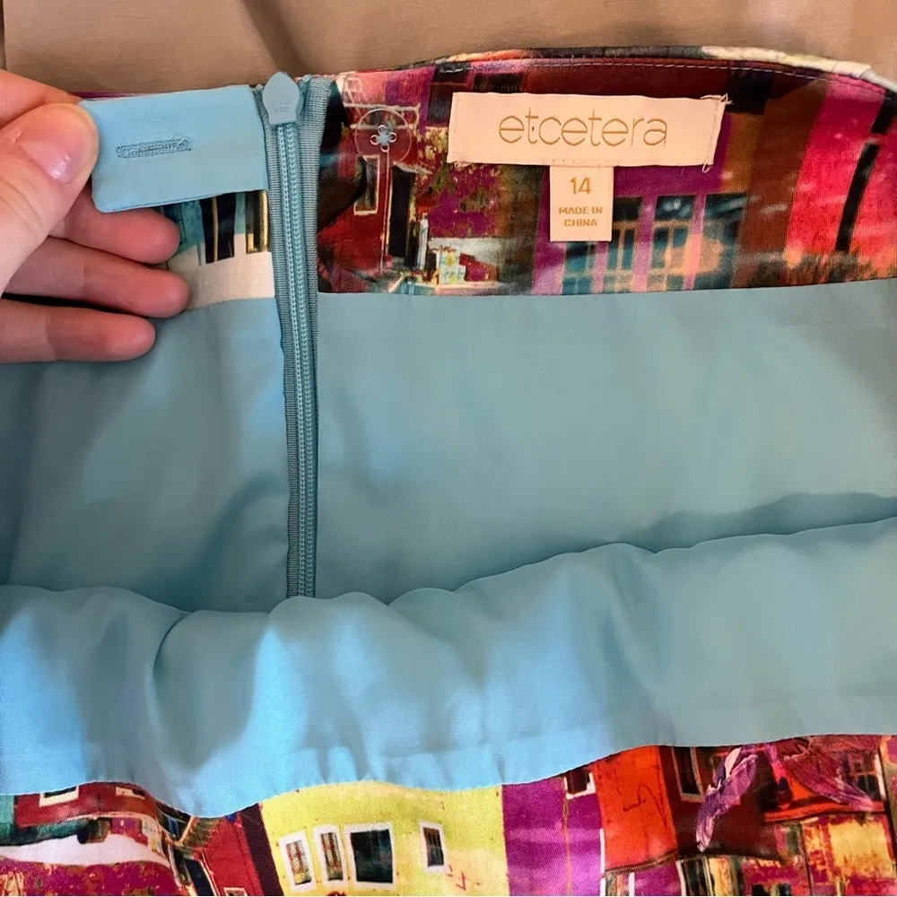 Etcetera Watercolor City Scape & Butterflies Novelty Print Mini Skirt - … - Image 9