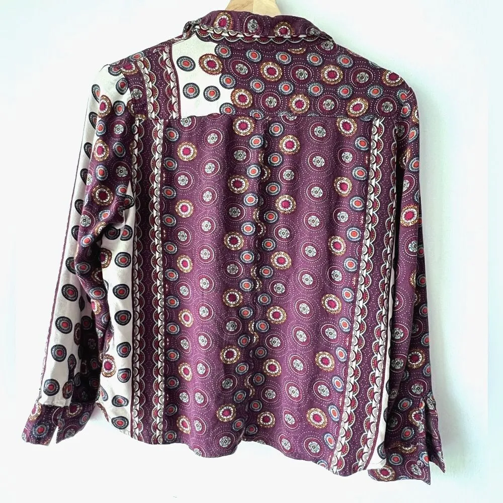 NATURA anthropology Womens Blouse print boho chic Long sleeve viscose S Purple - Image 12