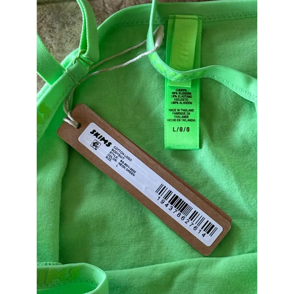 Skims Cotton Logo Bodysuit Neon Green Size Large - Image 10