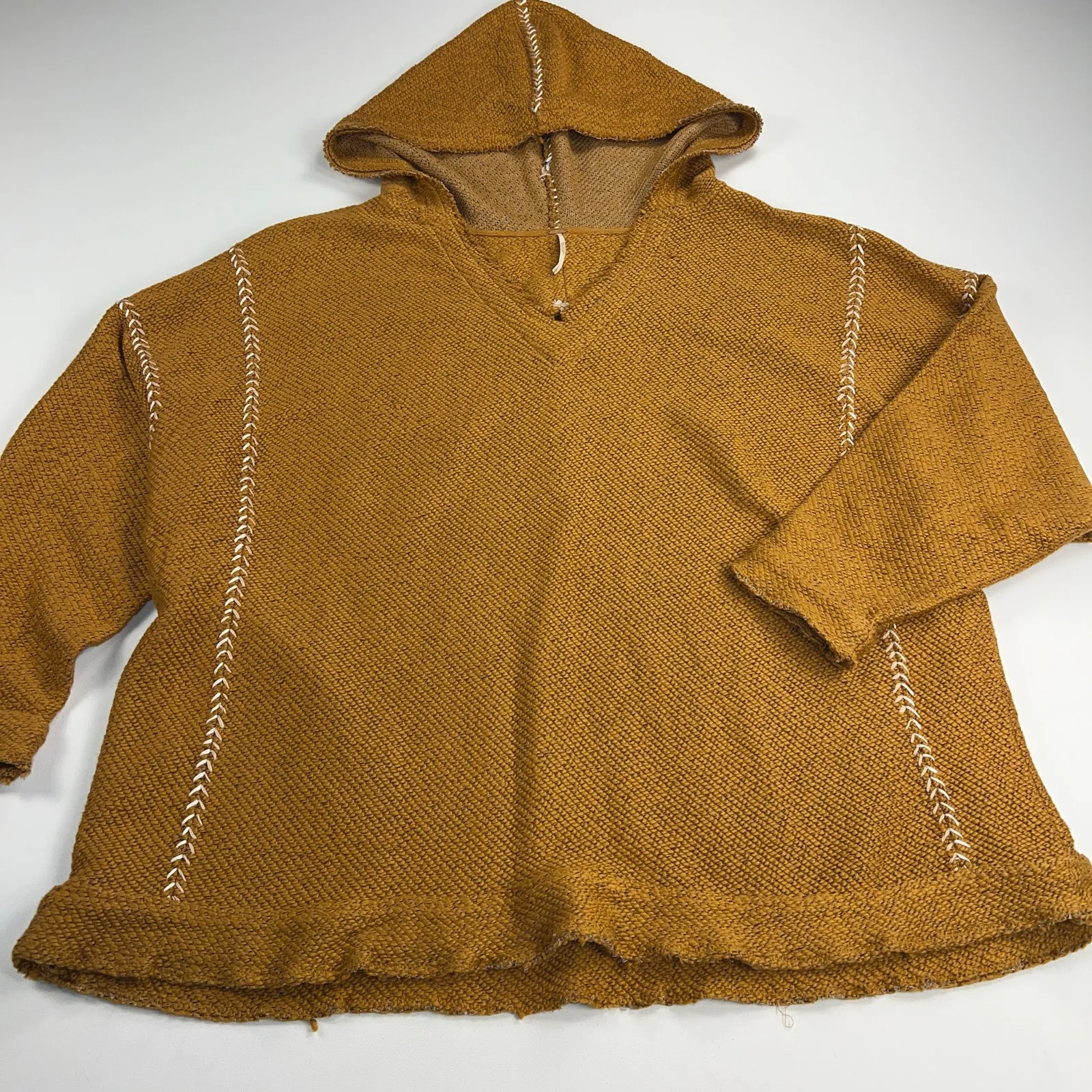 Free People Pumpkin Knit Oversized Hoodie Drug Rug Baseball Stitch Size L - Image 11