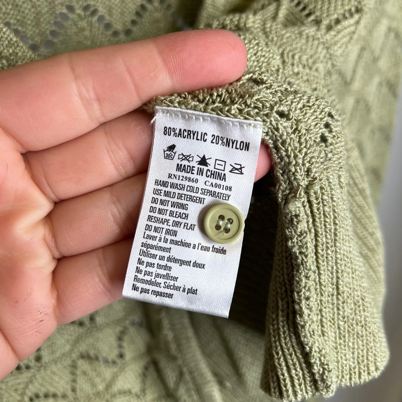 Rhythm Akoia Crochet Knit Cropped Cardigan Sweater Green Womens Small - Image 6