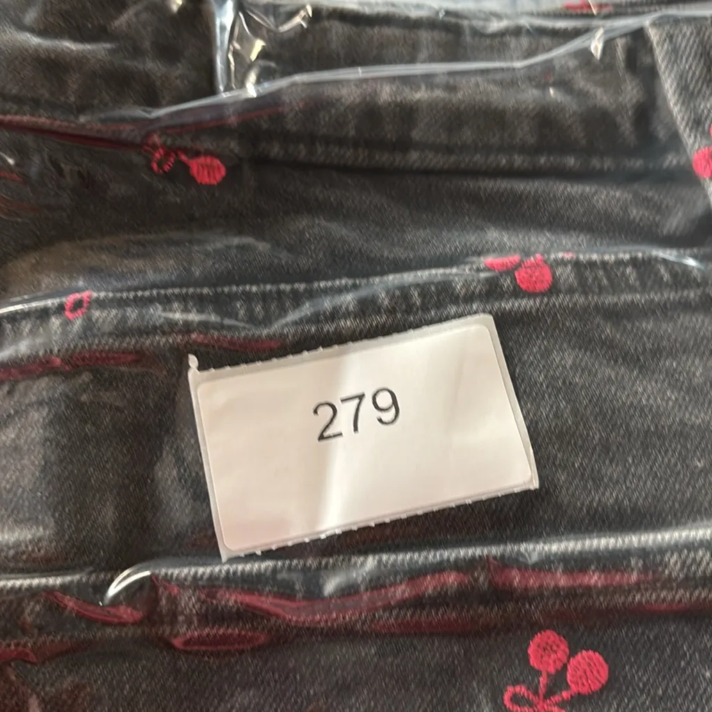 Wild Fable Black Jean Shorts with Red Embroidery - Image 9