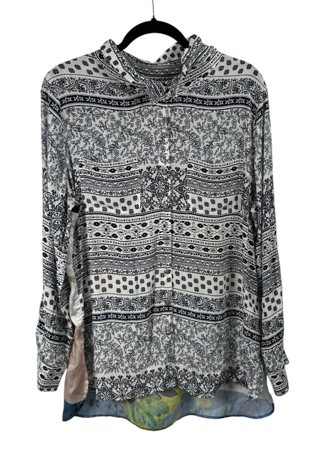 John Mark Floral Long Sleeve Button Front Blouse Boho Artsy Office Womens Large - Image 1