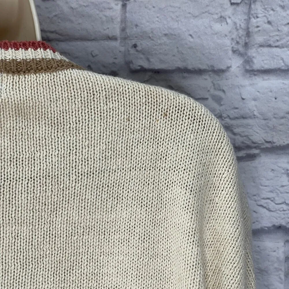 Vintage Tobago Short Sleeve Sweater Size L Beige Floral Island Travel Womens Size L - Image 5