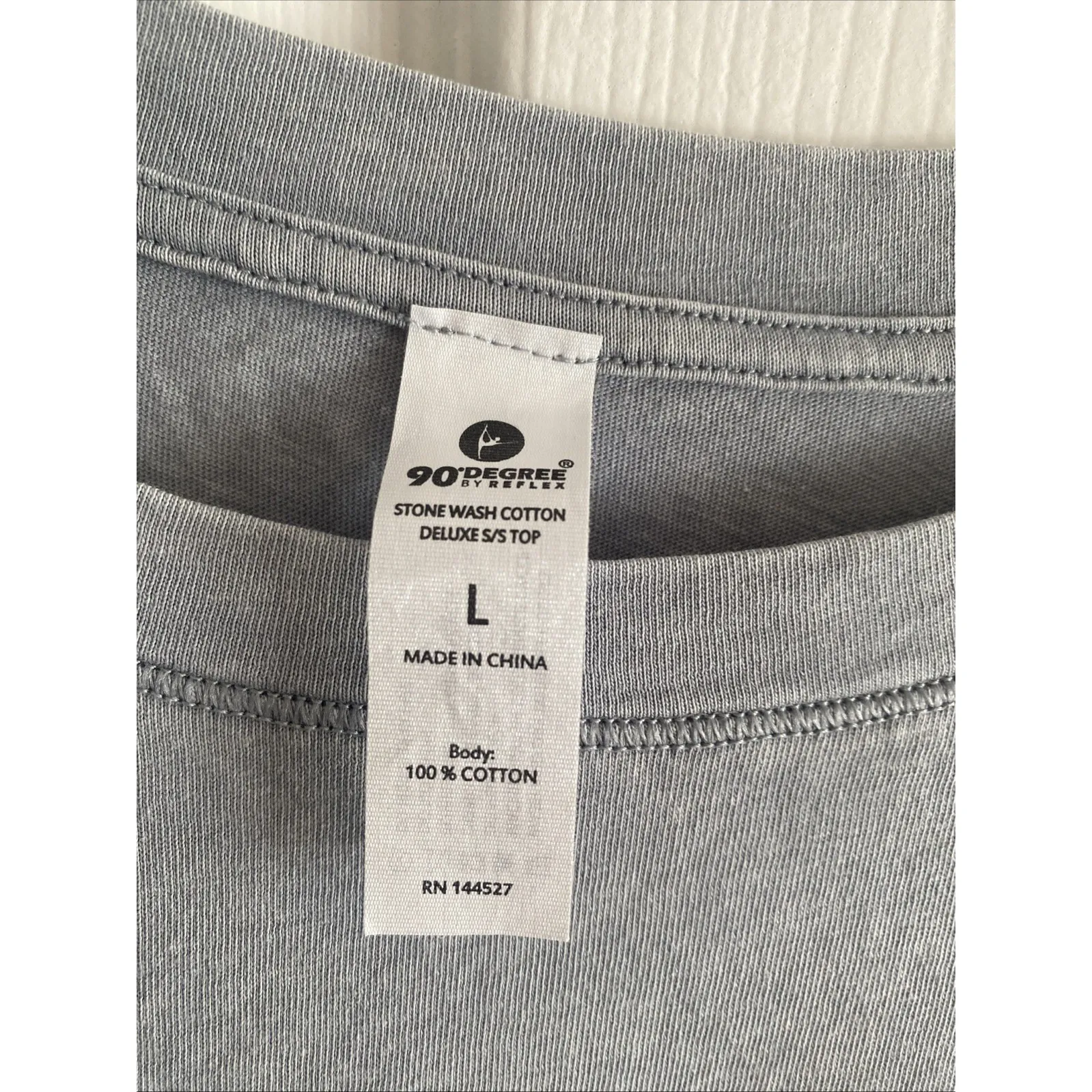 90 Degrees by Reflex Womens Large Blue Stonewash Cotton Deluxe Short Sleeve Boxy - Image 4