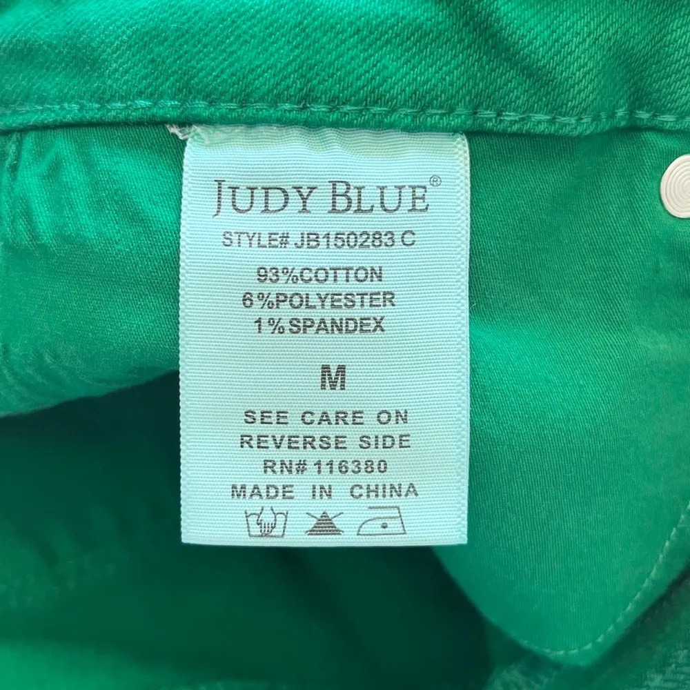 JUDY BLUE High Rise Green Garment Dyed Tummy Control Denim Shorts Medium - Image 7