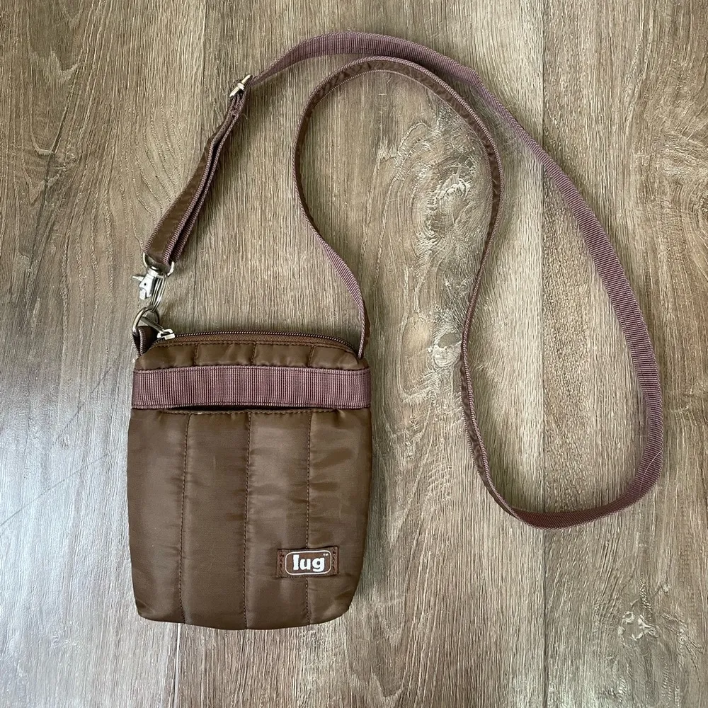 Lug Travel Brown Mini Puffer Crossbody Pouch Zipper Bag ~ FLAWED Clasp - Image 2