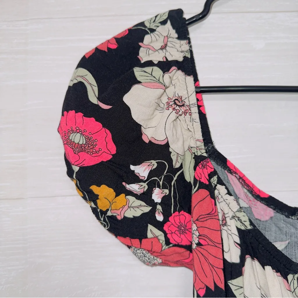 Forever 21 Women's Size Small Black Floral Print Midi Dress With Slit - Image 4