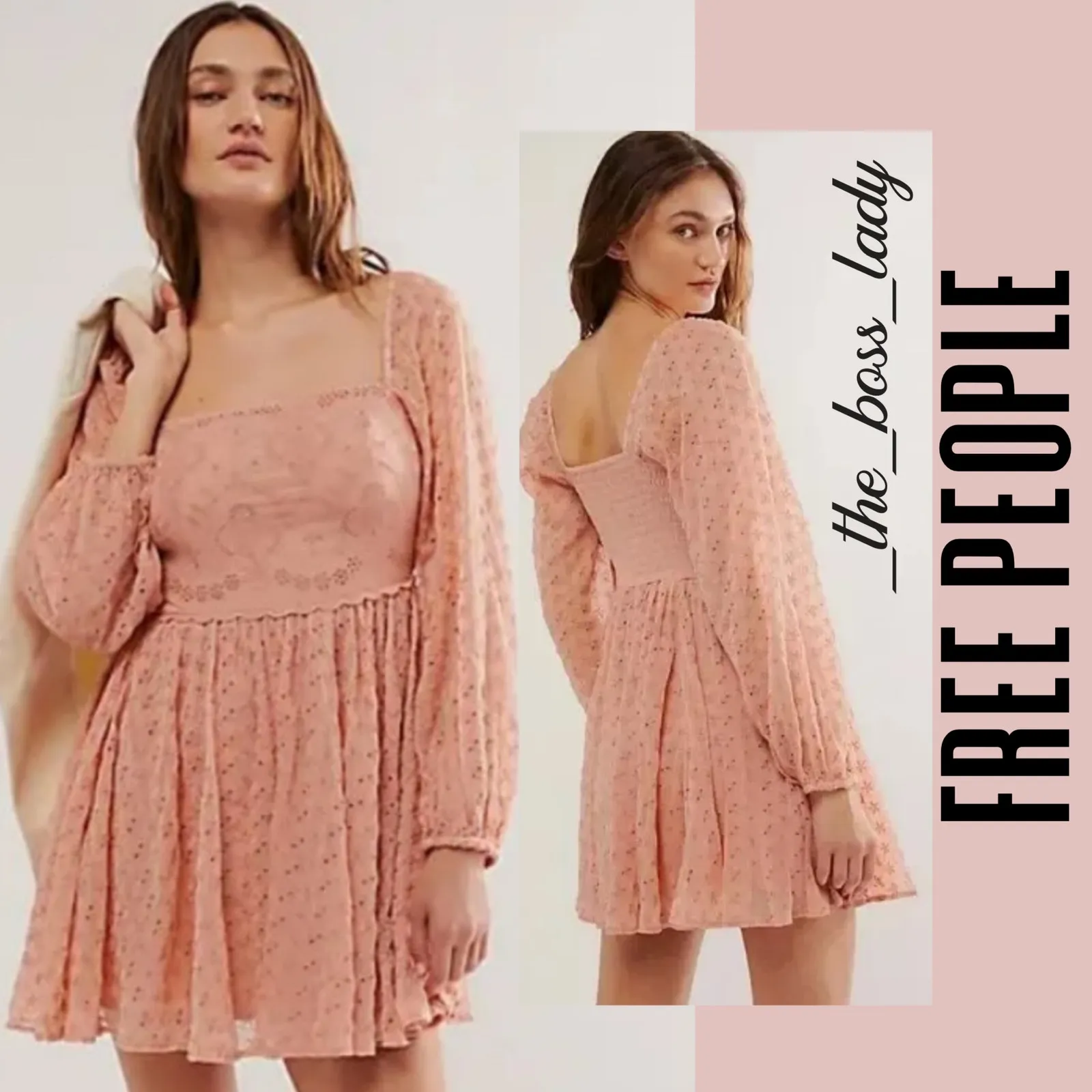 Free People dress floral eyelets pleated smocked boho summer spring Small - Image 9