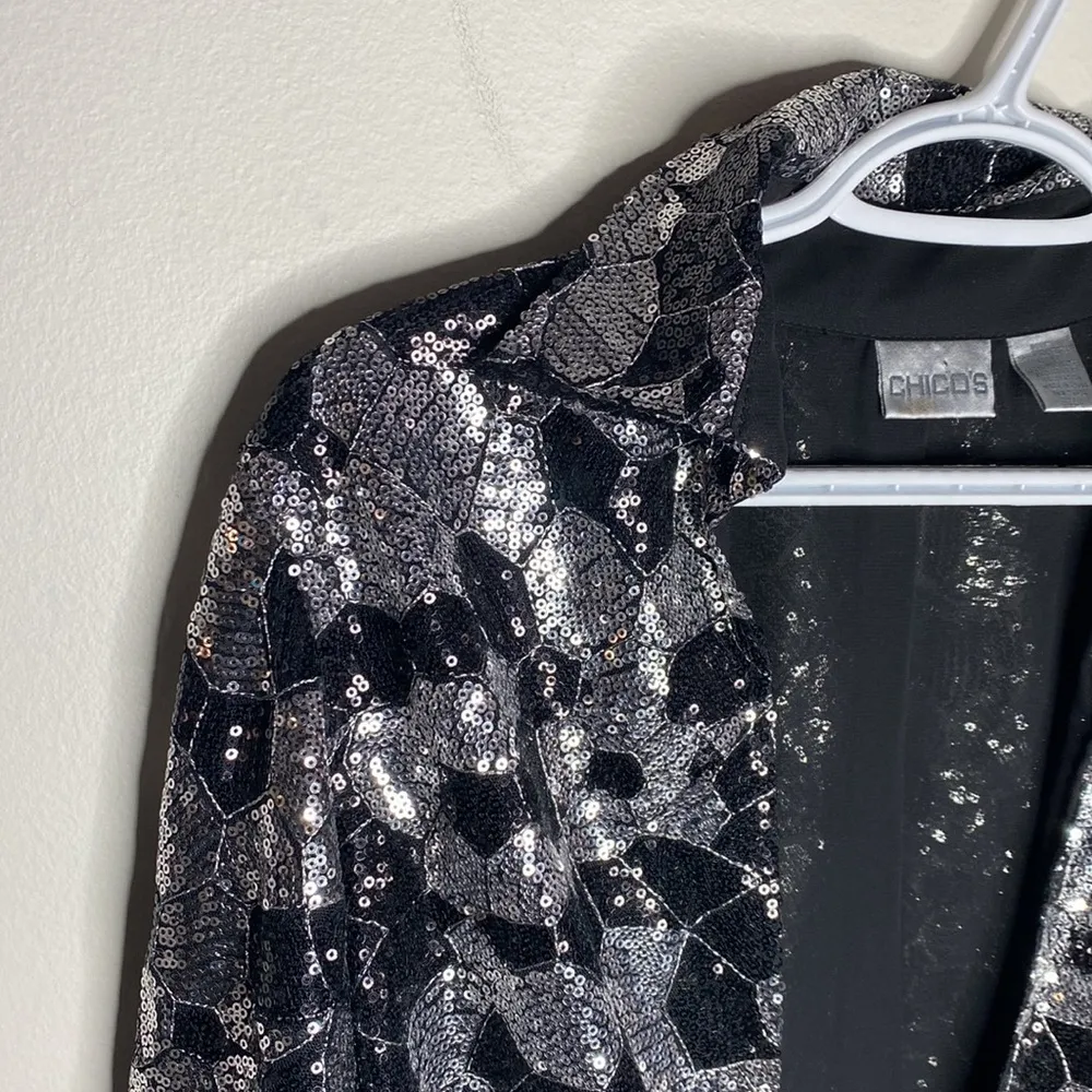 Chico's  black and silver sequined front tie overshirt size M - Image 60