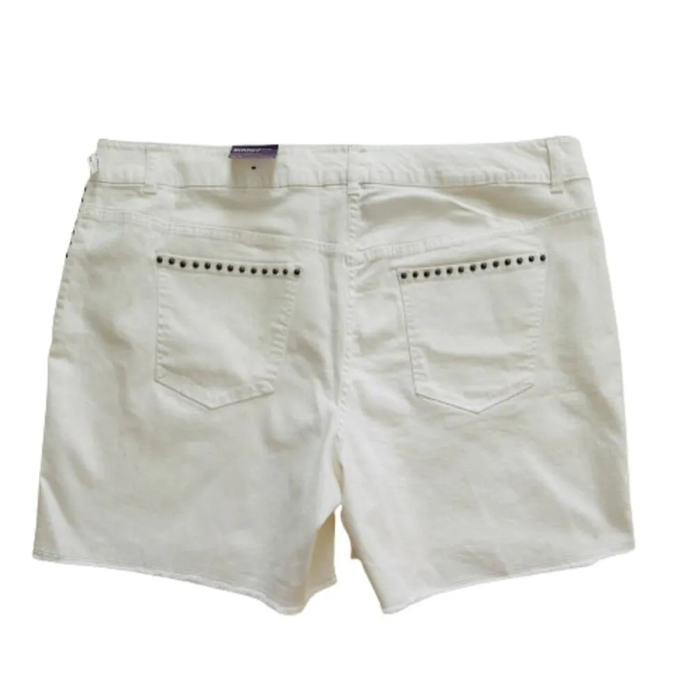 Lane Bryant Shorts White Boyfriend Denim Studded Pockets Frayed Hem Plus Size 24 - Image 4