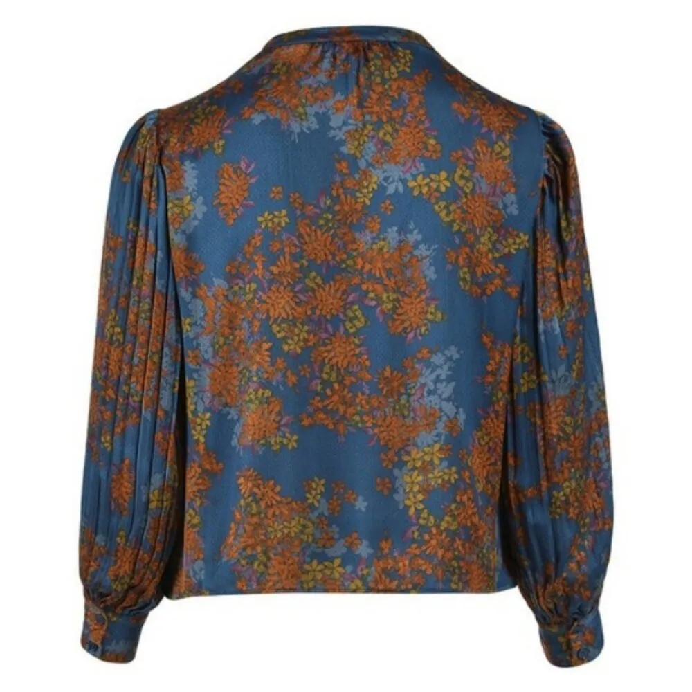 💕SKIES ARE BLUE💕Long-Sleeve Button-Down Blouse ~ Teal Mustard Print  NWT - Image 6