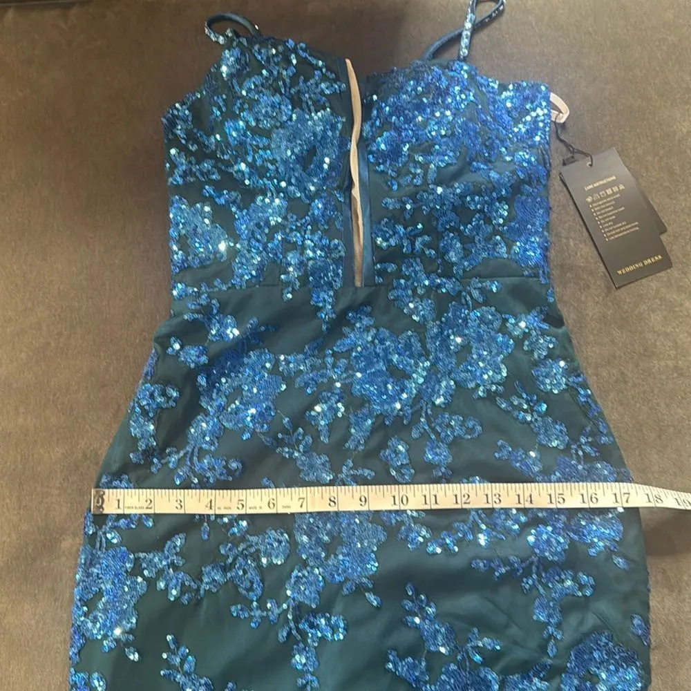 Women’s Blue Mermaid Fit Prom Party Dress SparklySequins LaceUpBack Size 2 *READ - Image 9