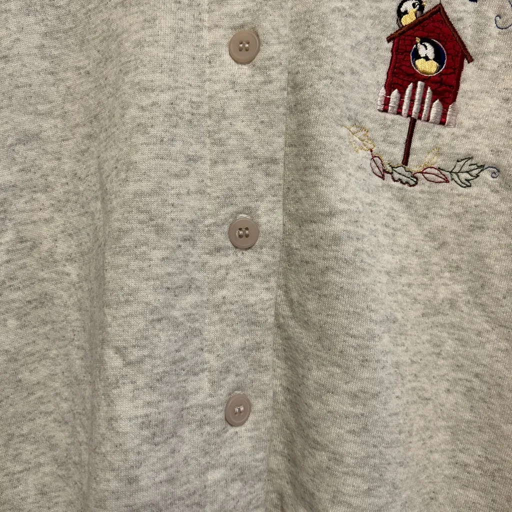 Vintage Top Stitch Button Down Sweatshirt Size Petite Medium‎ Gray - Image 4