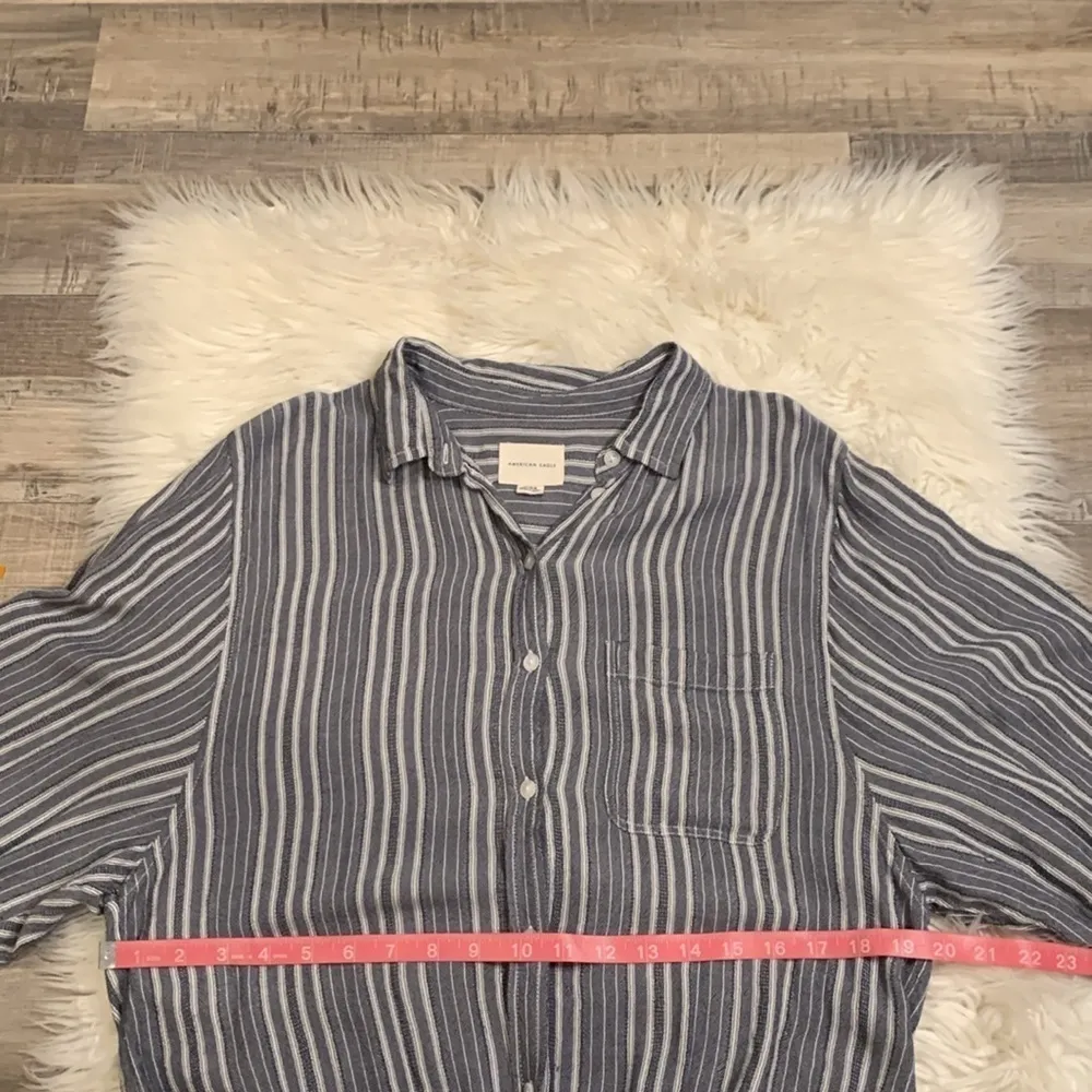 American Eagle striped button front top blouson sleeve waist tie M - Image 6