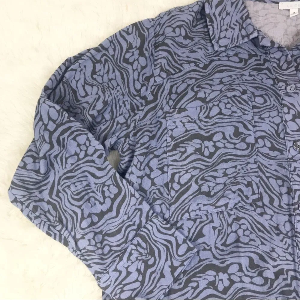 CALME Johnny Was Double Pocket Shacket Button Down Shirt Blue Size‎ Medium New - Image 7