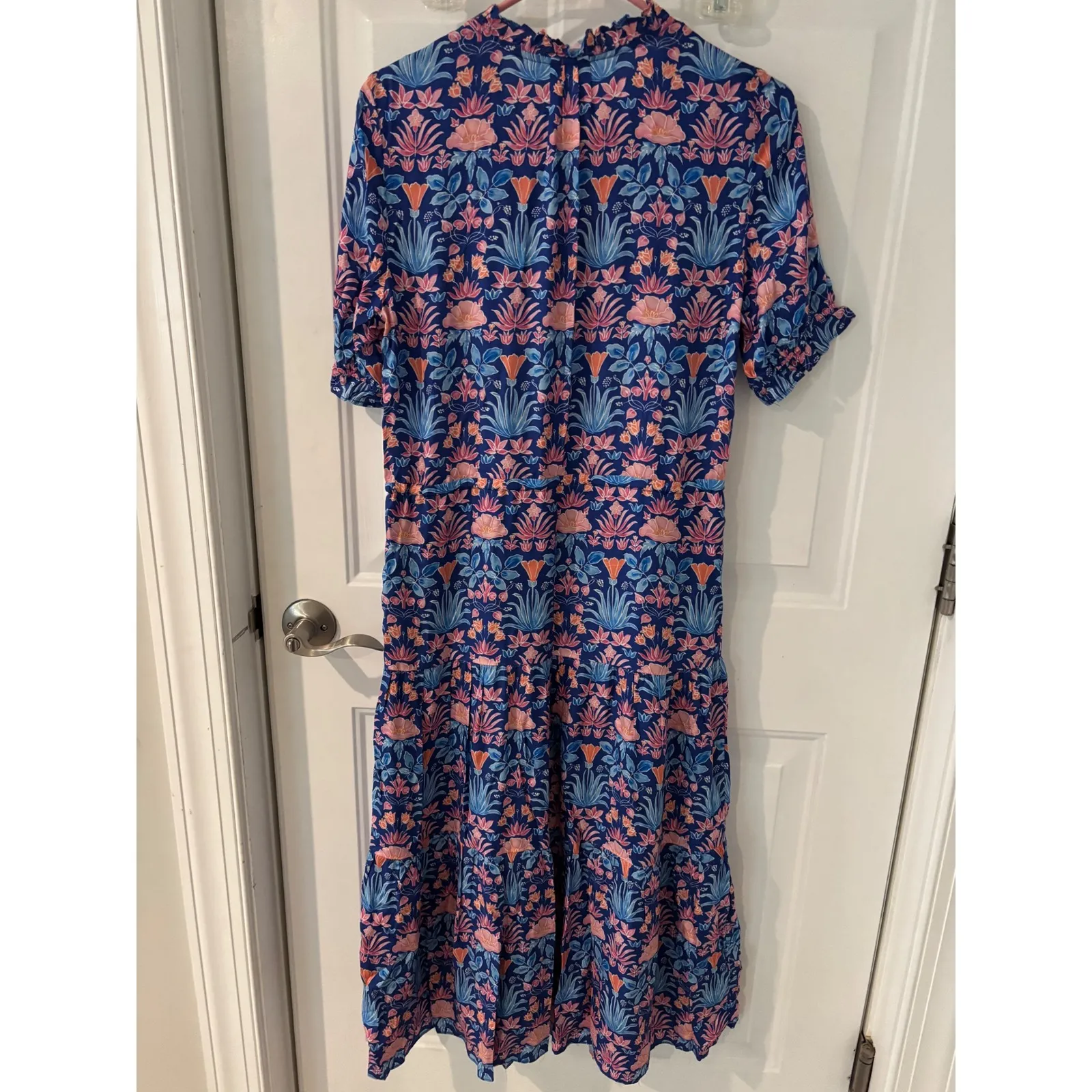 J.‎ McLaughlin Floral Print Chessie Midi Dress Tassel Tie Neck Short Sleeve S - Image 4