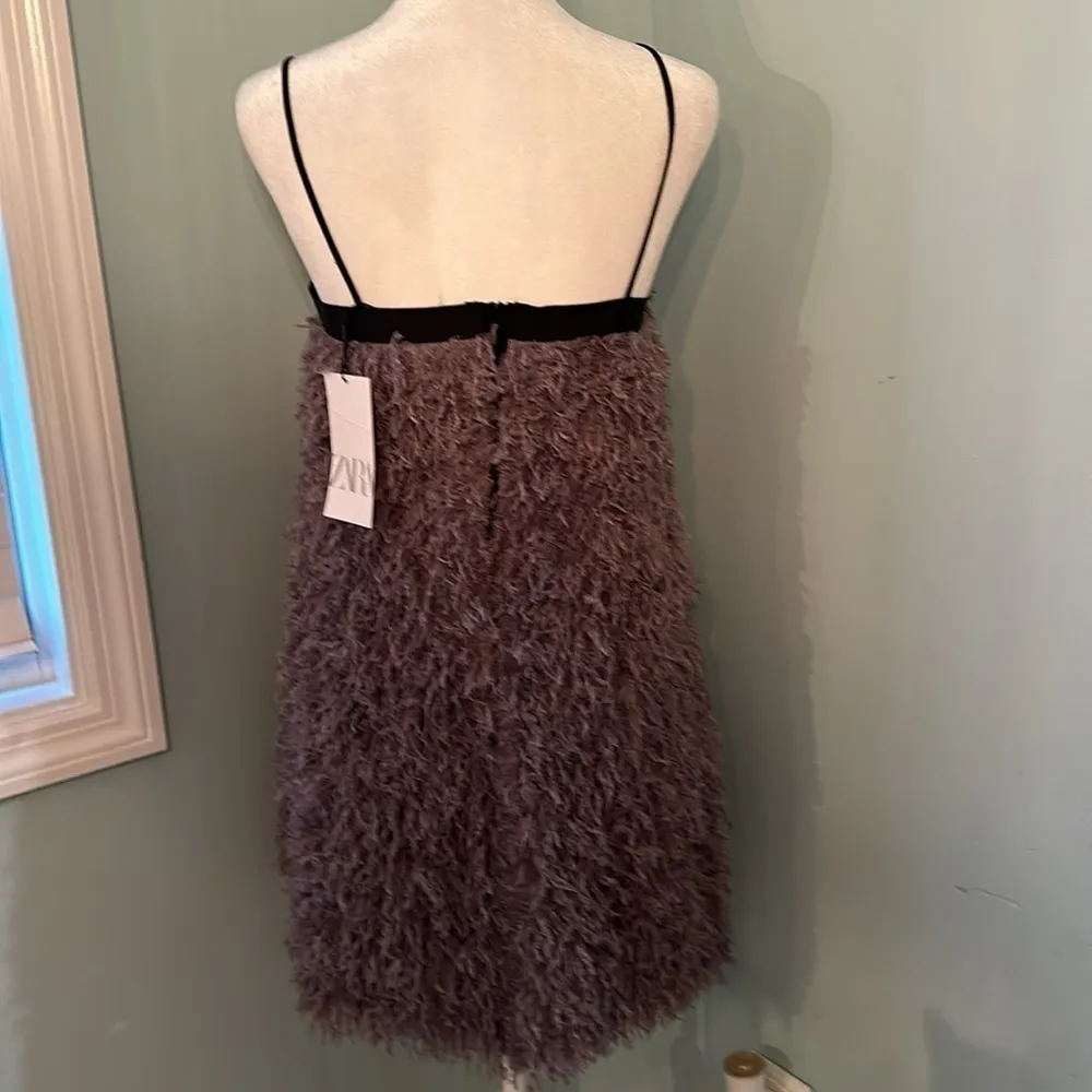 NWT ZARA purple faux feathers mini dress XS - Image 4