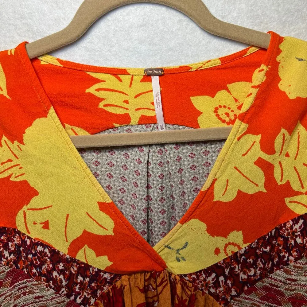 Free People Aloha State Of Mind Patchwork Print Long Sleeve Flowy Top Size XS - Image 3