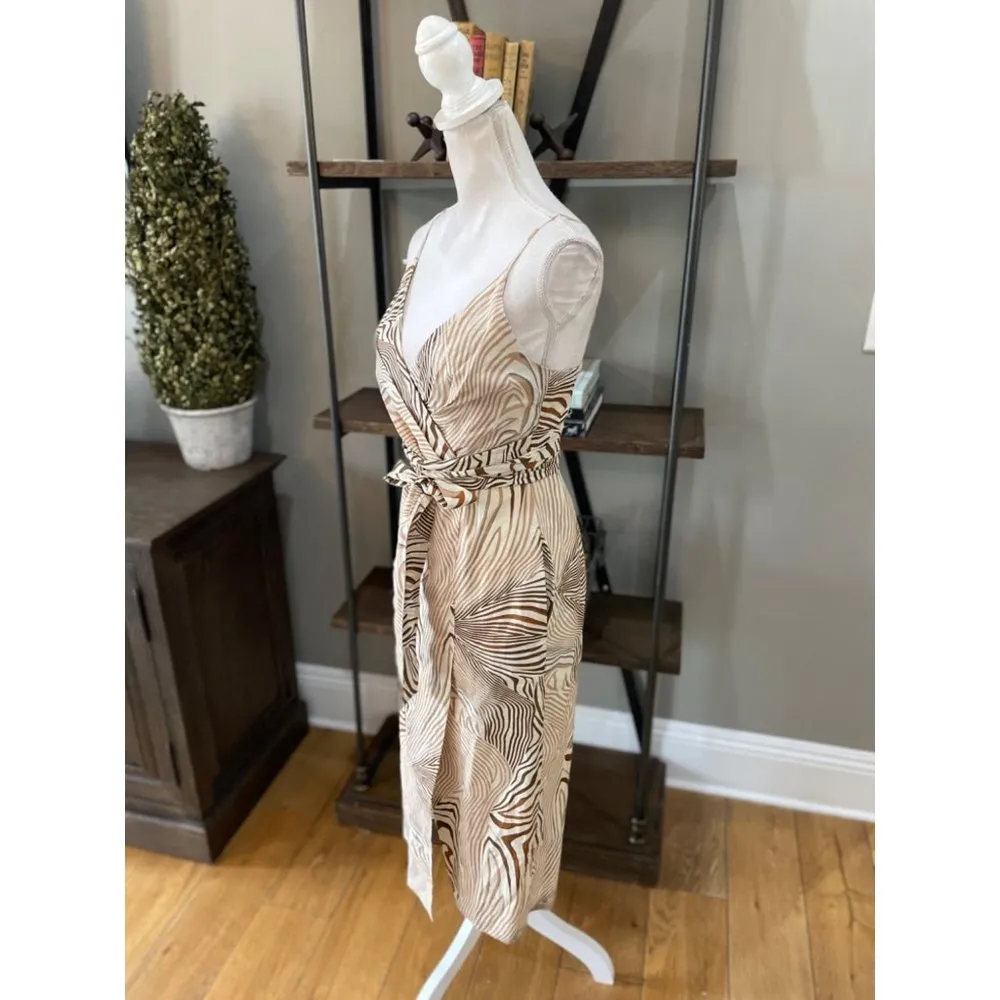 REISS Rosie Animal Print Belted Woven Midi Dress Brown Womens Size 2 - Image 9