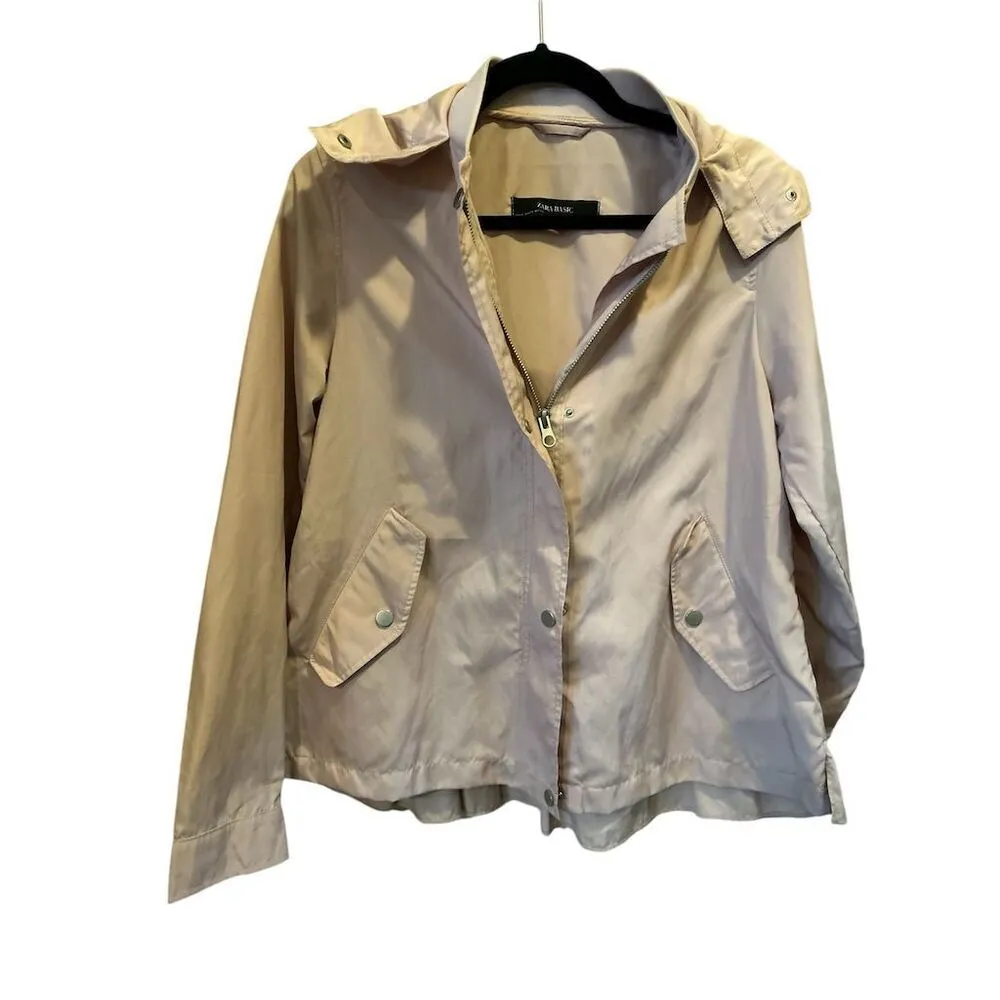 Zara Basic Women's Pink Hooded Windbreaker Jacket Size S - Image 5