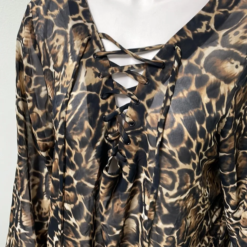 VICTORIA'S SECRET Sheer lace up Leopard Swim Coverup size small - Image 2