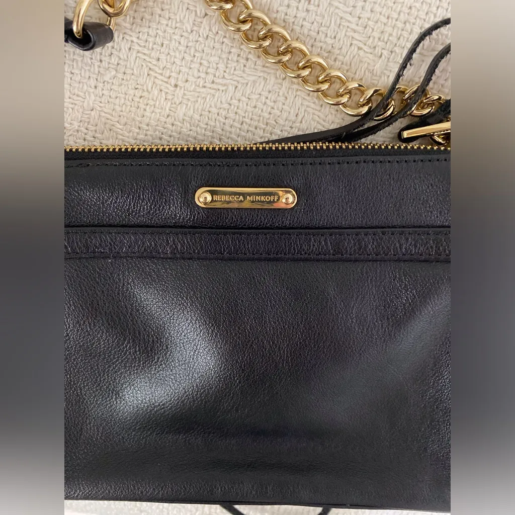 Rebecca Minkoff Mini Mac Black Leather Crossbody Bag Shiny Gold Hardware - Image 8