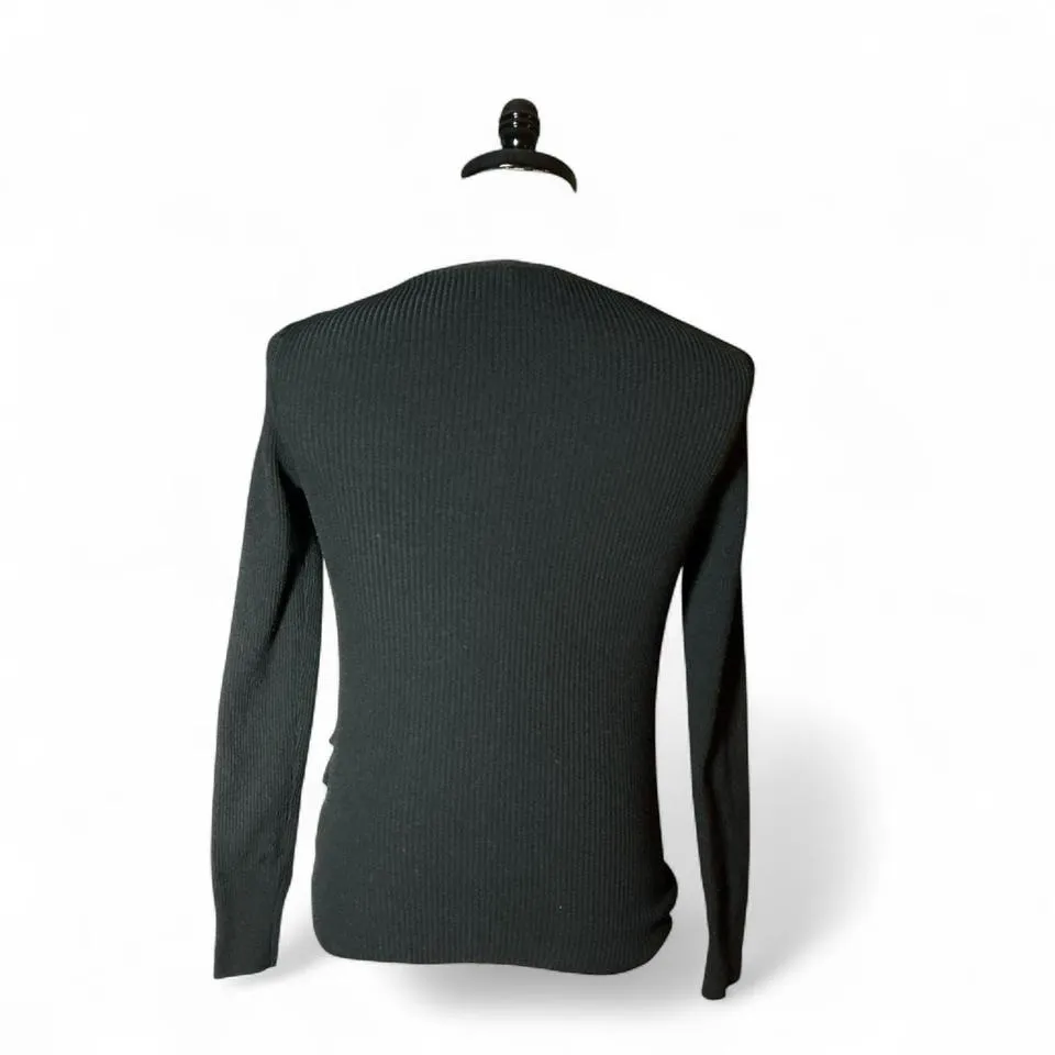 Y2K Bebe Black Ribbed Wrap V Neck Long Sleeve Sweater Top - Image 2