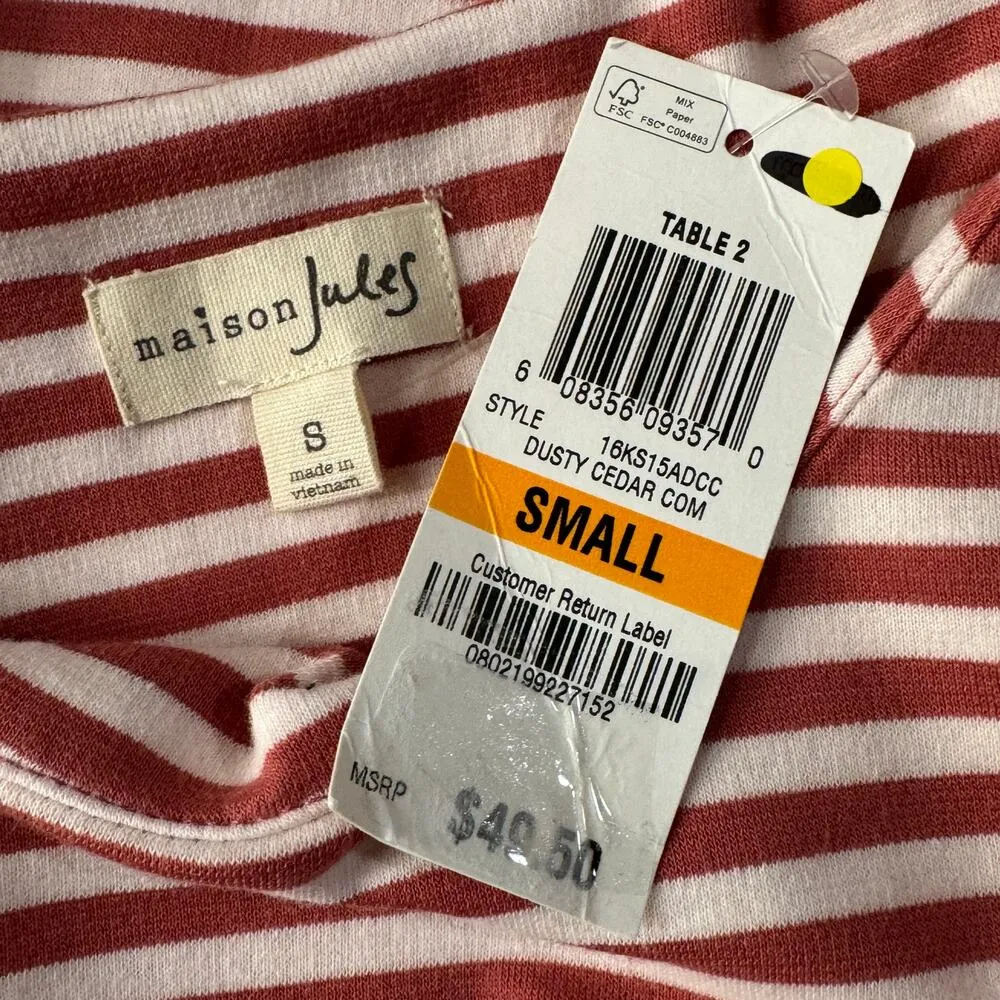 Maison Jules Small Top Striped Embellished 3/4 Sleeve Stretch Round Neck New - Image 6