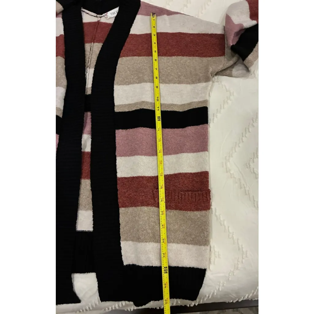 Women's PINK ROSE Striped open Cardigan Sweater S Multicolor Black - Image 7