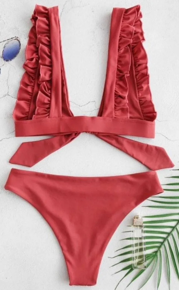 Zaful Ruffle Bralette Tied Bikini Set - Image 2
