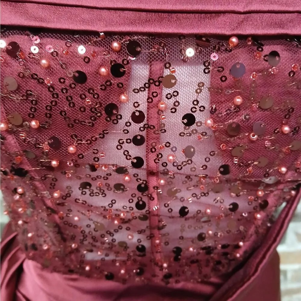 Faeriesty Formal Evening Gown Small Red Beaded Sequin Strapless Wedding Party - Image 6