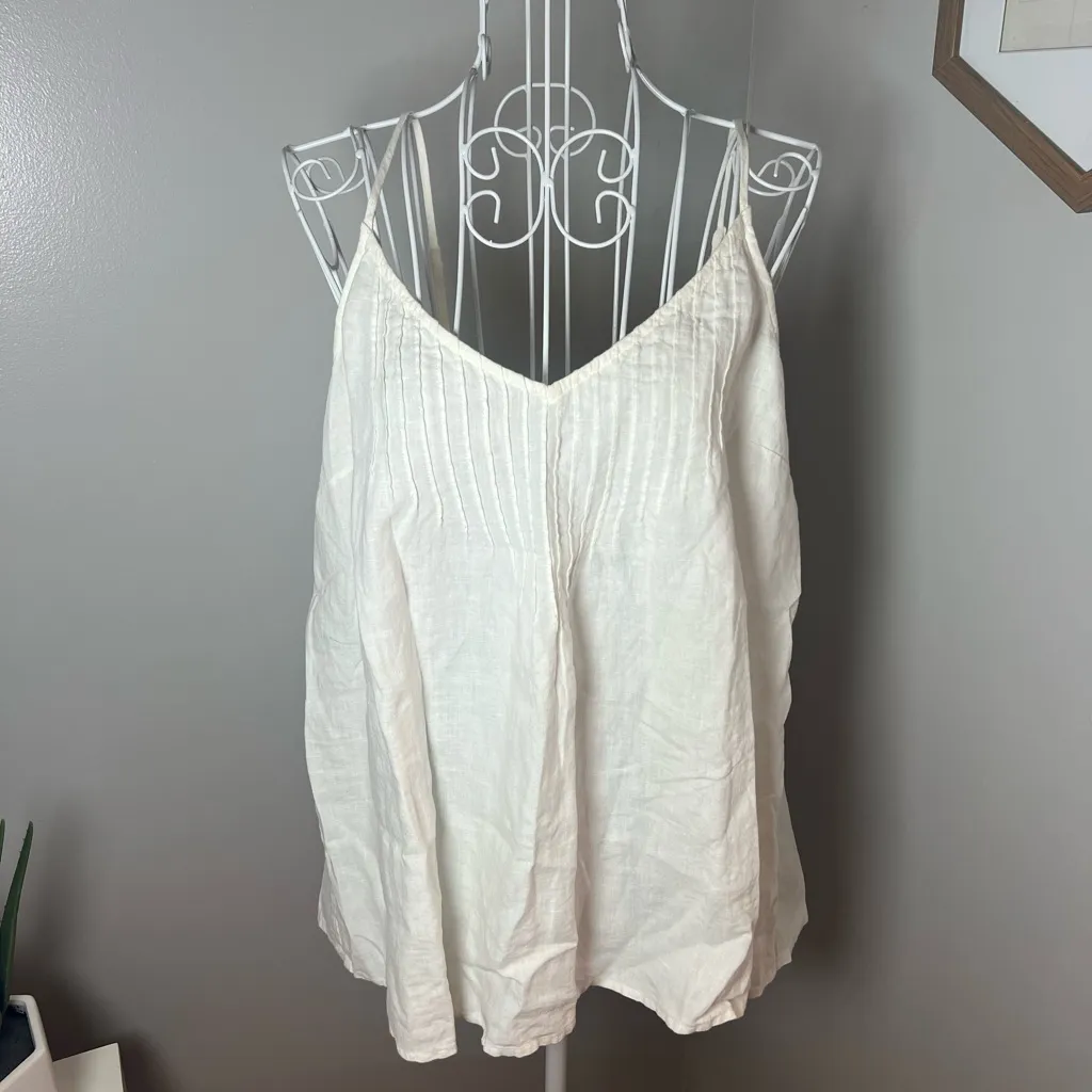 Boden Emmeline Pintuck Top White Linen Size 4 Beach Lightweight Vacation Resort - Image 4