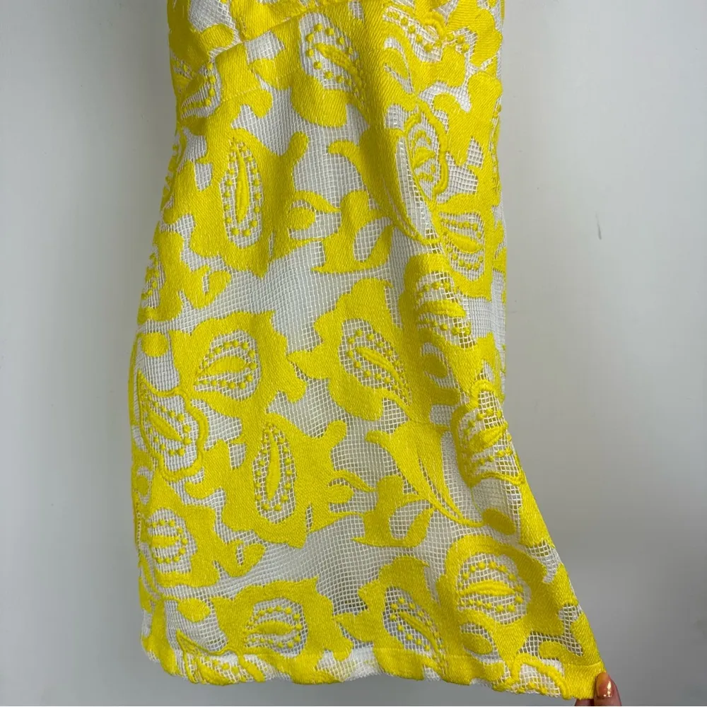 Maeve by Anthropologie Strappy Lace Mini Dress Sz 8 Yellow White Floral - Image 13