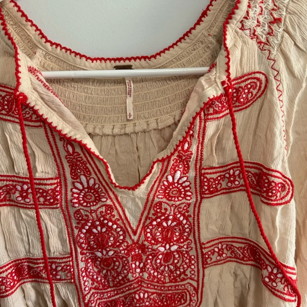 Free People Wind Willow Mini Dress Cream and Red Embroidered - Image 4