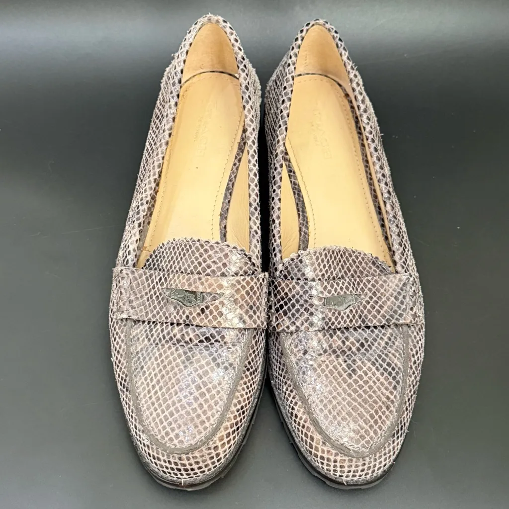 COACH Palmer Taupe Gray Snakeskin Python Leather Penny Lug Soles Loafers Size 8B - Image 2