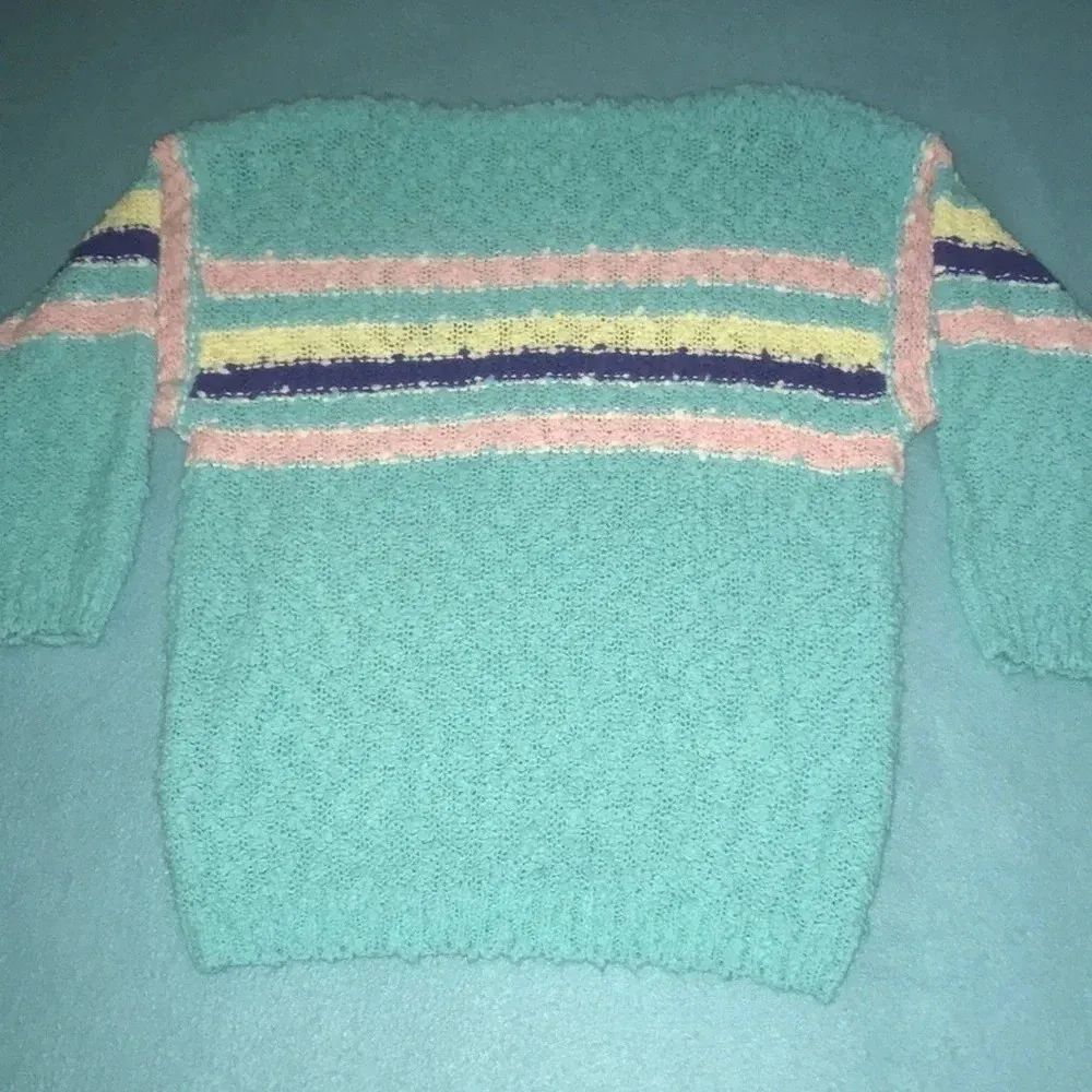 GISP vintage crewneck knit multi colored stripes popcorn textured knit size L Blue Size L - Image 2