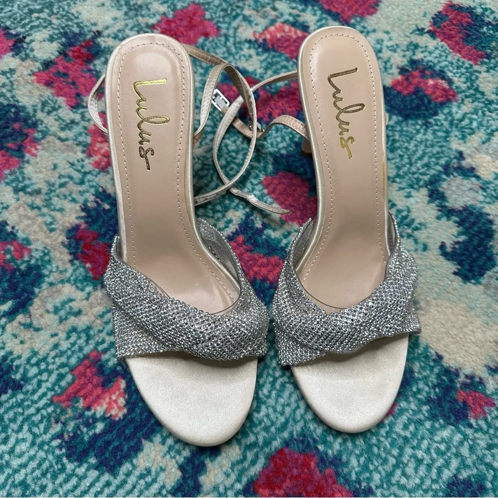 Lulus Milliee Ivory Satin Rhinestone Ankle Strap High Heel Sandals - Image 4