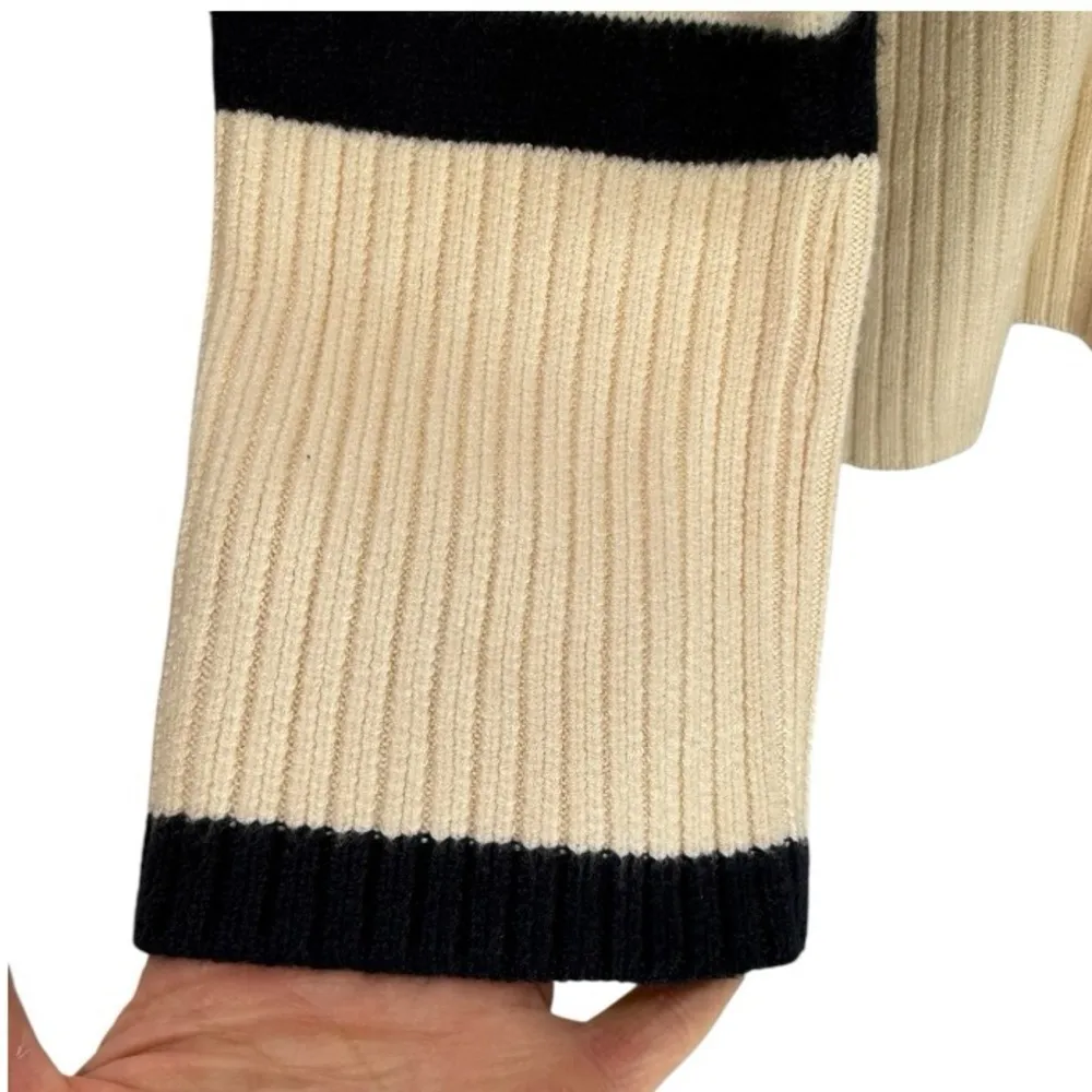 Zara Womens Medium Striped Turtleneck Sweater Cream Navy Long Sleeve Chunky Knit - Image 10