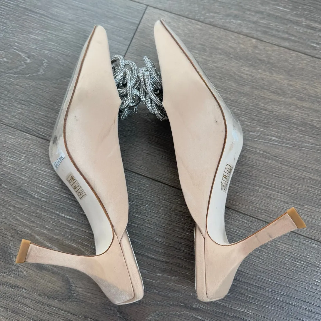 Jeffrey Campbell x REVOLVE Viviana Mules Satin Creme‎ Rhinestones 7 Kitten Heel - Image 4